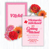 Roze Mod Retro bruiloft uitnodiging