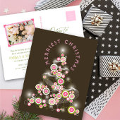 Roze modcirkels die Abstracte kerstboom gloeien Feestdagenkaart