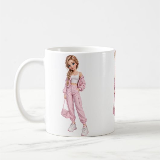 Roze mode-meisje mok (Links)