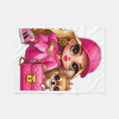 Roze modepop en puppy fleece deken (Voorkant (Horizontaal))