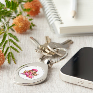 Roze modepop en puppy fleece deken sleutelhanger