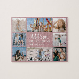 Roze modern 8 Foto Collage Bridesmaid Voorstel Legpuzzel