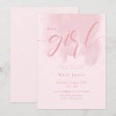 Roze Modern Baby shower Invitation Kaart (Voorkant / Achterkant)