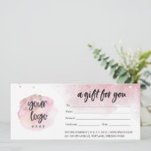 Roze modern bedrijfscadeaubon met Logo (Staand voorkant)