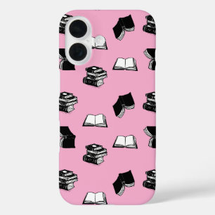 Roze Modern Boekachtig Bibliofiel Boek Patroon iPhone 16 Hoesje
