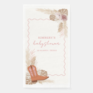 Roze Modern Boho Cowgirl Boots Pampas Baby shower Servet