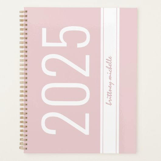 Roze Modern Bold Eenvoudige Streep Gepersonaliseer Planner (Voorkant)
