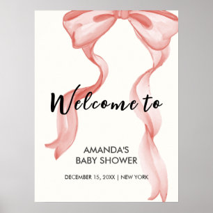 Roze Modern Elegant Bow Girl Baby shower Welkom Poster