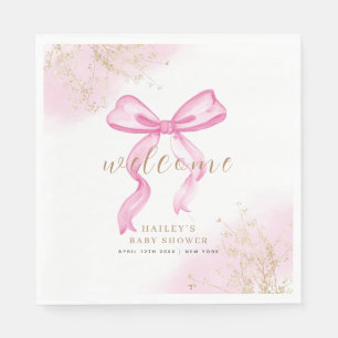 Roze Modern Elegant Waterverf Bow Baby shower Servet