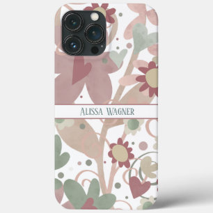 Roze Modern Floral Trendy Naam aanpassen iPhone 13 Pro Max Hoesje