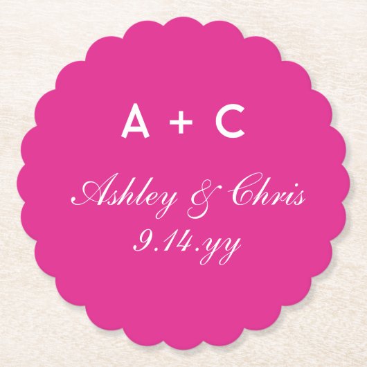 Roze Modern Gepersonaliseerd Bruiloft Receptie Fav Kartonnen Onderzetters (Voorkant)