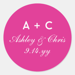 Roze Modern Gepersonaliseerd Bruiloft Receptie Fav Ronde Sticker