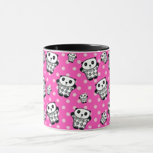Roze Modern Girly Kawaii Schattige Panda Beer Polk Mok (Midden)