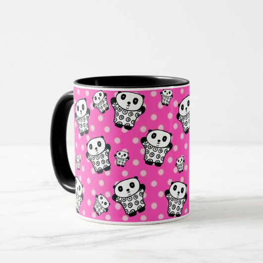 Roze Modern Girly Kawaii Schattige Panda Beer Polk Mok (Voorkant links)