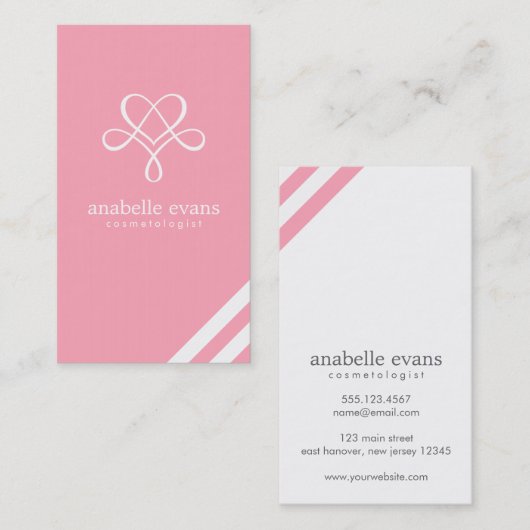 Roze Modern Hart en wervelingen Visitekaartje (Voorkant / Achterkant)