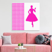 Roze Modern Houndstooth met mode Silhouette Canvas Afdruk (Insitu (Woonkamer))