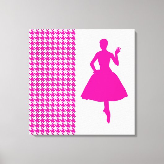 Roze Modern Houndstooth met mode Silhouette Canvas Afdruk (Voorkant)