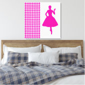 Roze Modern Houndstooth met mode Silhouette Canvas Afdruk (Insitu (Slaapkamer))