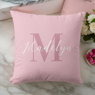 Roze Modern Initiaal Naam Monogram Kussen