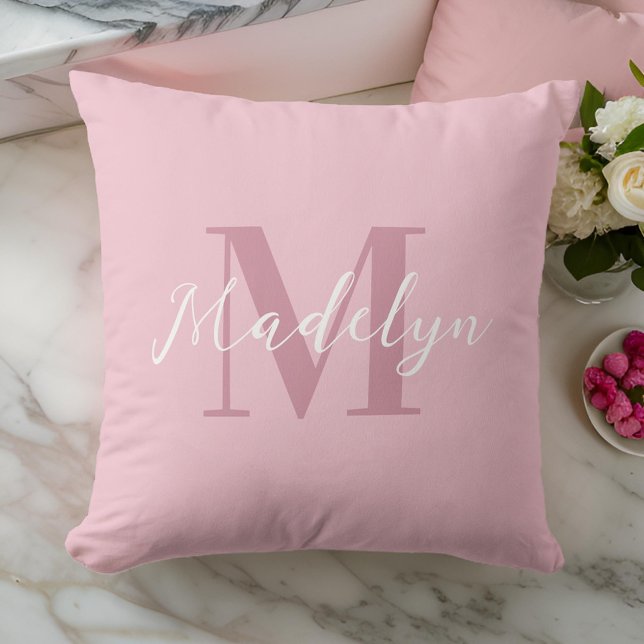 Roze Modern Initiaal Naam Monogram Kussen (Creator heeft geüpload)