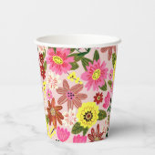 Roze modern madeliefje bloemenveer patroon papieren bekers (Achterkant)