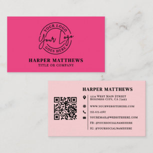 Roze Modern Minimalistisch Logo QR Code Zakelijke Visitekaartje