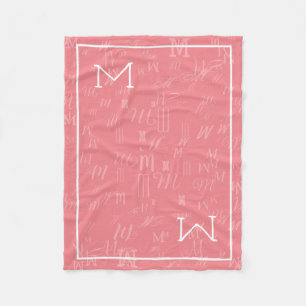 Roze modern monogram fleece deken