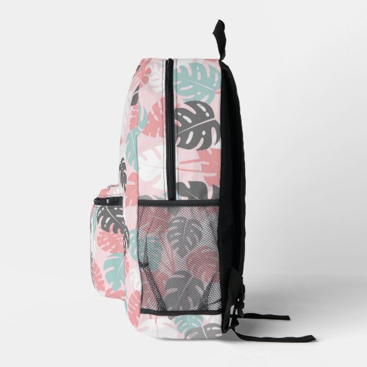 Roze Modern Monstera Tropical Pattern Meisjes Bedrukte Rugzak (Rechts)