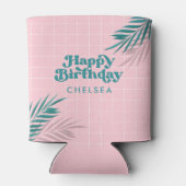 Roze Modern Pool Party Palm Leaves Verjaardag Blikjeskoeler (Achterkant)