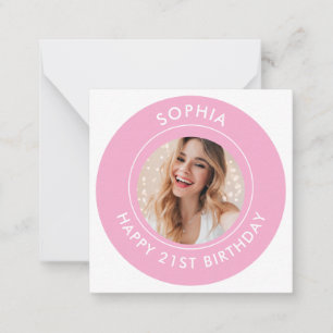 Roze Modern Schattige Meisje Happy 21st Verjaardag Notitiekaartje