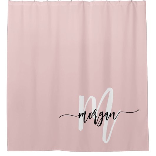 Roze Modern Script Girly Monogram Naam Douchegordijn (Voorkant)