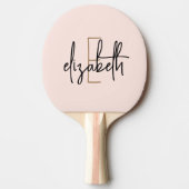 Roze Modern Script Girly Monogram Naam Tafeltennisbatje (Voorkant)