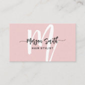 Roze Modern Script Girly Monogram Naam Visitekaartje (Voorkant)