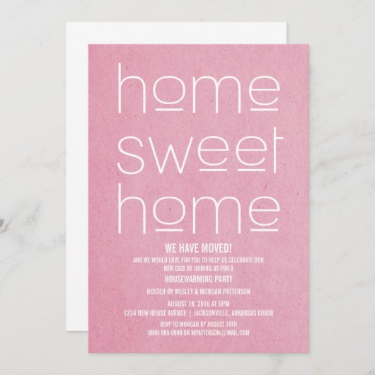 Roze Modern Sweet Home Housewarming Party Kaart (Voorkant / Achterkant)