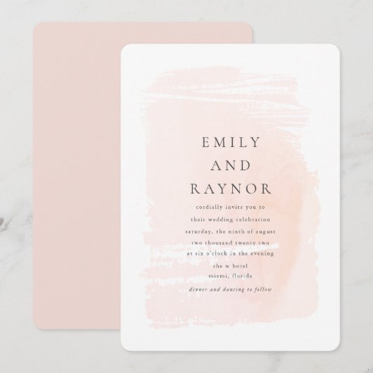 Roze Modern Waterverf Bruiloft Kaart (Voorkant / Achterkant)