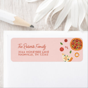 Roze modern Waterverf Pizza Return-adres Etiket