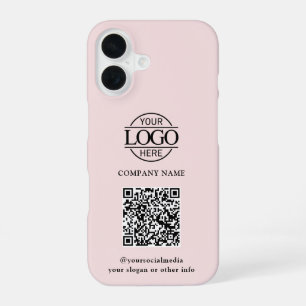 Roze Modern Zakelijk Logo & QR Code Promotie iPhone 16 Hoesje