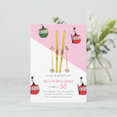 Roze Moderne  Aprés Ski Verjaardag Kaart (Staand voorkant)