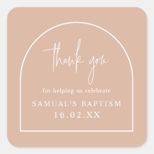 Roze moderne Arch Minimalist Christening Favor Vierkante Sticker