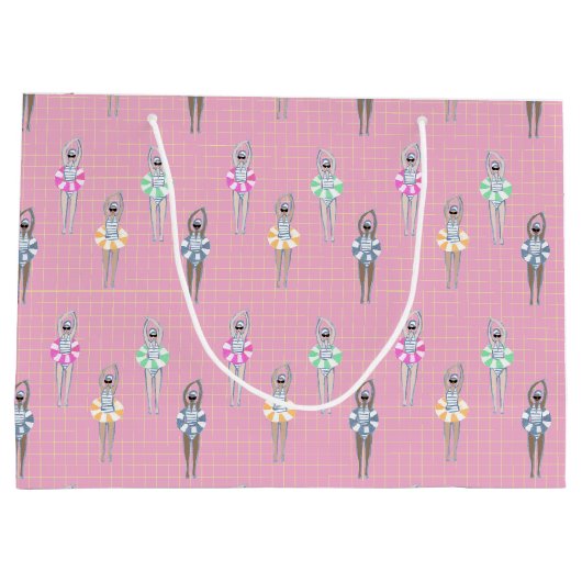 Roze moderne artistieke zwemmers groot cadeauzakje (Achterkant)