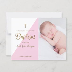 Roze Moderne Baby Meisje Foto Doop Dank u Kaart