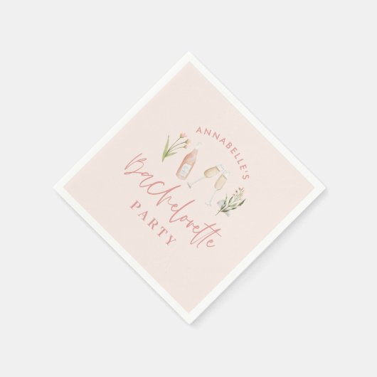 Roze moderne bachelorette wilde bloem champagne servet (Hoek)