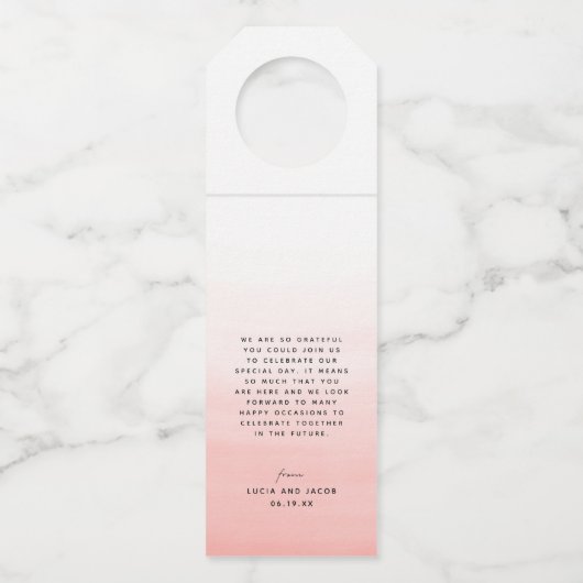 Roze moderne bestemming bruiloft flessenhanger (Achterkant)