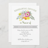 Roze moderne bloemenbruiloft repetitie diner kaart (Voorkant / Achterkant)