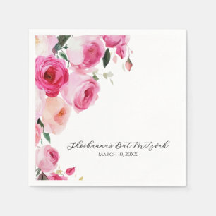 Roze Moderne Bloemrijke Bat Mitzvah Servet