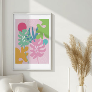 Roze moderne bloemrijke tropische abstracte eenvou poster