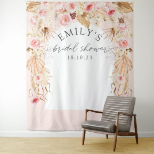 Roze moderne boog Boho bloemen pampas achtergrond Wandkleed