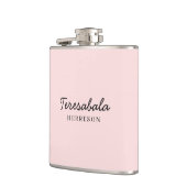 Roze moderne bruidsmeisje script ontwerp heupfles (Links)