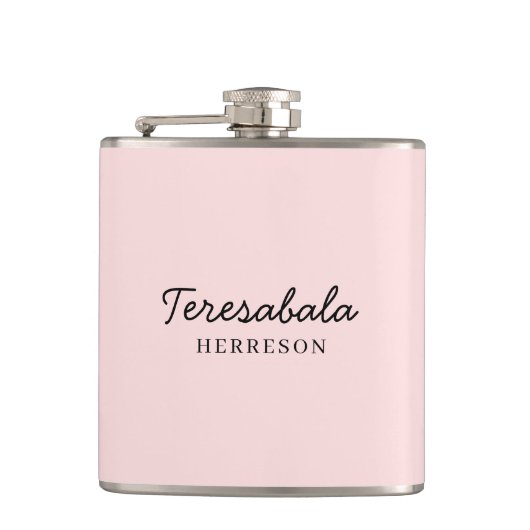 Roze moderne bruidsmeisje script ontwerp heupfles (Voorkant)