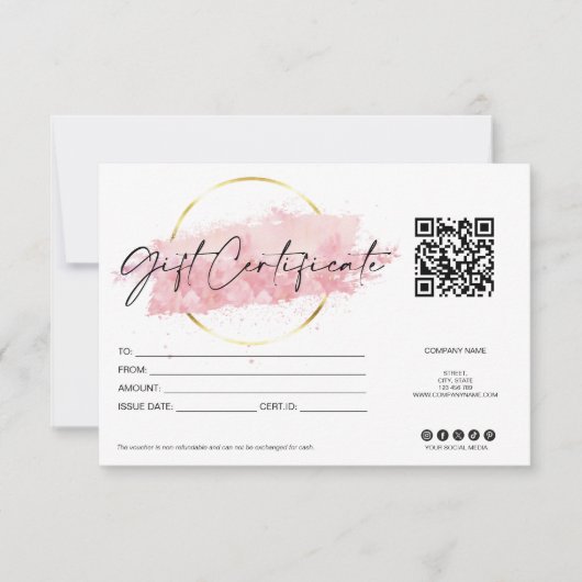 roze moderne cadeaubon logo QR-code (Voorkant)
